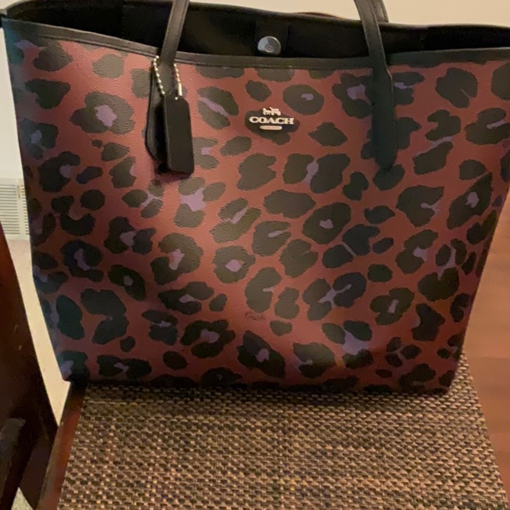 Large coach purse brown black and purple
